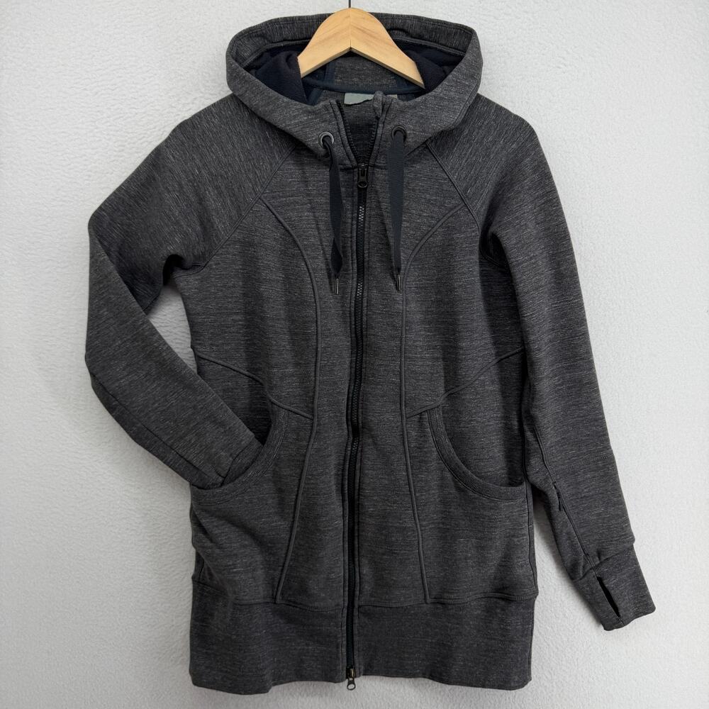 ATHLETA Hoodie S CYA Strength Thumbholes Gym Workout Full Zip Fleece Gray